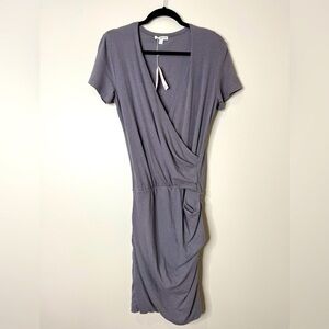 NWT Standard James Perse Gray Surplice Bust Ruched Short Sleeve Cotton Dress